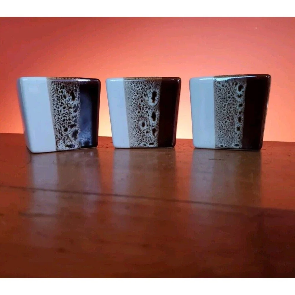 3 Pier 1 One Tricolor Coffee Cappuccino Demitasse Espresso Cup Mug Molted Brown